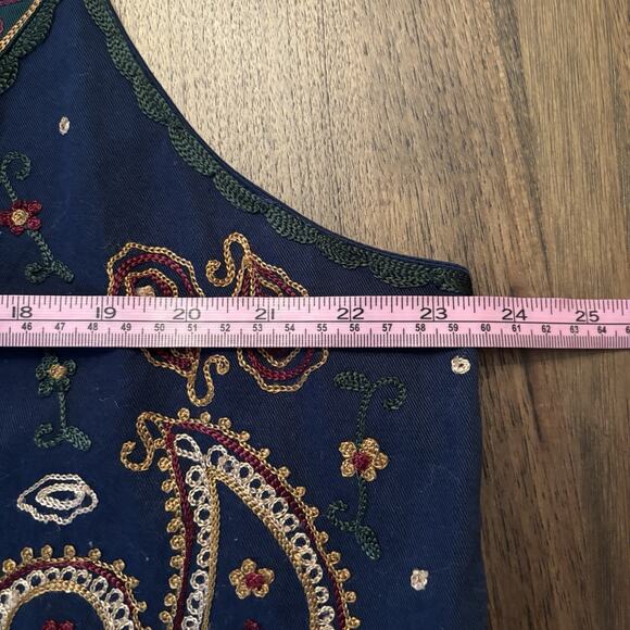Vintage Solutions Paisley Embroidered Blue & Green Vest SZ 2X 90s Boho Western - Picture 7 of 9